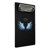 Blauw gloeiende engelenvleugels op zwarte achtergr mini klembord (Schuin)