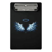 Blauw gloeiende engelenvleugels op zwarte achtergr mini klembord (Voorkant)