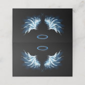 Blauw gloeiende engelenvleugels op zwarte achtergr plaatskaartje (Buitenkant ongevouwen)