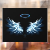 Blauw gloeiende engelenvleugels op zwarte achtergr raamsticker (Vel 2)
