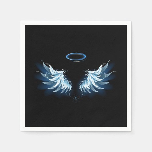 Blauw gloeiende engelenvleugels op zwarte achtergr servet (Voorkant)