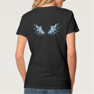 Blauw gloeiende engelenvleugels op zwarte achtergr t-shirt
