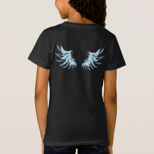 Blauw gloeiende engelenvleugels op zwarte achtergr t-shirt