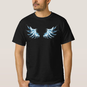 Blauw gloeiende engelenvleugels op zwarte achtergr t-shirt