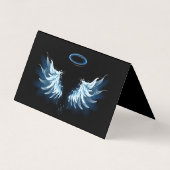 Blauw gloeiende engelenvleugels op zwarte achtergr visitekaartje (Achterkant)