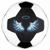 Blauw gloeiende engelenvleugels op zwarte achtergr voetbal (Voorkant)