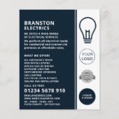 Blauw gloeilampontwerp, elektricien Adverteren Flyer (Voorkant)