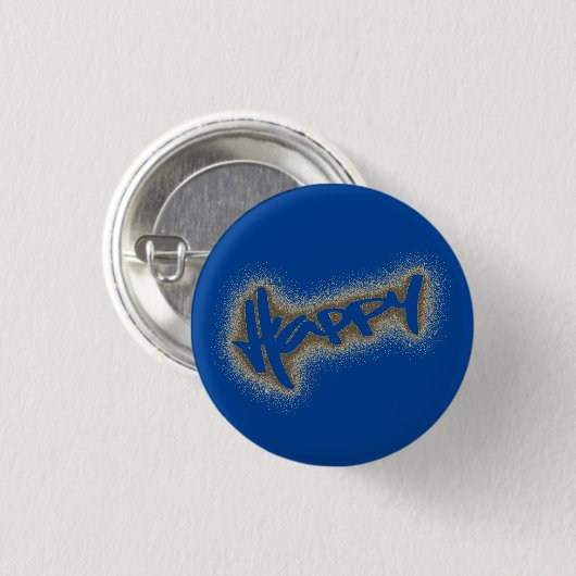 BLAUW GLOWING HAPPY GRAFFITI RONDE BUTTON 3,2 CM (Voorkant /achterkant)