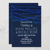 Blauw Glowing String Lights Huwelijksuitnodigingen Kaart (Voorkant / Achterkant)