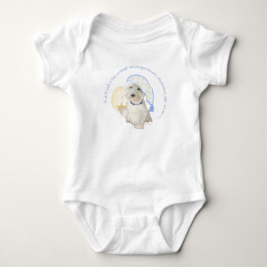 Blauw Goedenacht Westie met Kaars Romper (Voorkant)