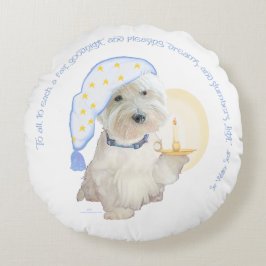 Blauw Goedenacht Westie met Kaars Rond Kussen