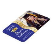 Blauw | Gold Afstuderen Wave Afstudeerder Pet Foto Magneet (Linkerzijde)
