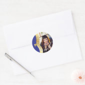 Blauw | Gold Afstuderen Wave Afstudeerder Pet Foto Ronde Sticker (Envelop)