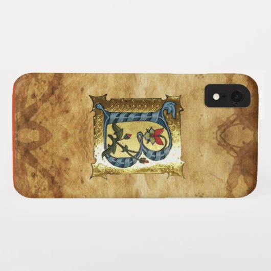 BLAUW GOLD B-BRIEF MET FLOWERS MONOGRAM Case-Mate iPhone CASE (Achterkant (horizontaal))