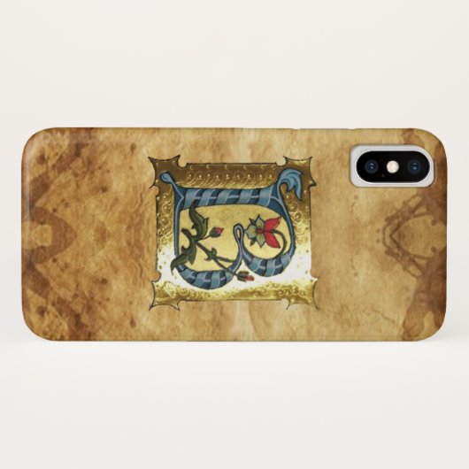 BLAUW GOLD B-BRIEF MET FLOWERS MONOGRAM Case-Mate iPhone CASE (Achterkant (horizontaal))