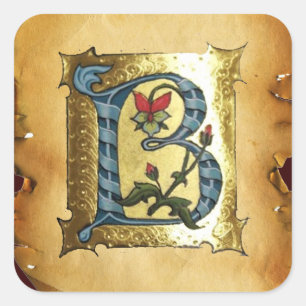 BLAUW GOLD B-BRIEF MET FLOWERS MONOGRAM VIERKANTE STICKER