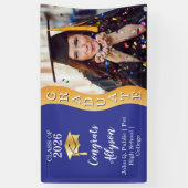 Blauw | Gold Congrats Afstuderen Wave Photo Spandoek (Verticaal)