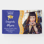 Blauw | Gold Congrats Afstuderen Wave Photo Spandoek (Horizontaal)