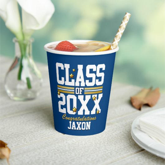 Blauw|Gold Graduing Class Year Paper Cups Papieren Bekers (Insitu)