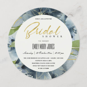 BLAUW GOLD GRAY FLORAL WATERVERF VRIJGEZELLENFEEST KAART