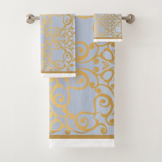 BLAUW GOLD HAMPTONS STIJL BATHROOM TOWEL SET BAD HANDDOEK (Insitu)