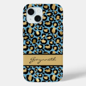 Blauw Gold zwarte luipaard afdrukken met Jouw naam Case-Mate iPhone Case (Achterkant)