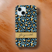Blauw Gold zwarte luipaard afdrukken met Jouw naam Case-Mate iPhone Case