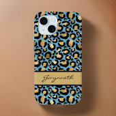 Blauw Gold zwarte luipaard afdrukken met Jouw naam Case-Mate iPhone Case