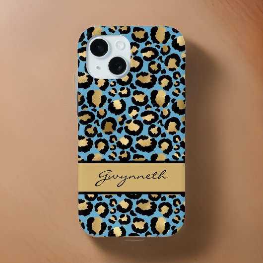 Blauw Gold zwarte luipaard afdrukken met Jouw naam Case-Mate iPhone Case