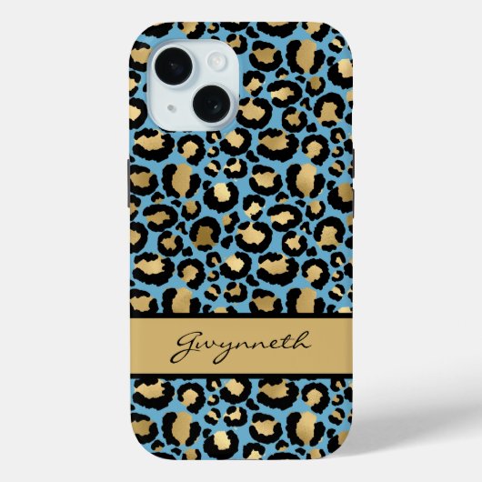 Blauw Gold zwarte luipaard afdrukken met Jouw naam Case-Mate iPhone Case (Achterkant)