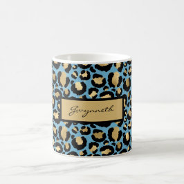 Blauw Gold zwarte luipaard afdrukken met Jouw naam Koffiemok