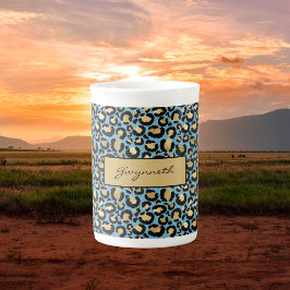 Blauw Gold zwarte luipaard afdrukken met Jouw naam Porselein Kop