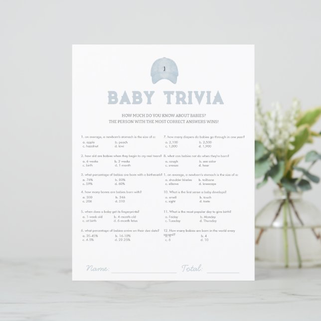 Blauw golf baby shower baby trivia spel (Staand voorkant)