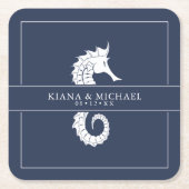 Blauw golf zeepaardje bruiloft wit/navy ID836 Kartonnen Onderzetters (Voorkant)