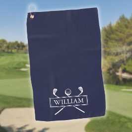 Blauw Golfclubs En Bal Met Persoonlijke Naam Golfhanddoek