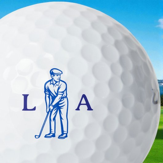 Blauw golfer icoon met schreef beginletters  golfballen