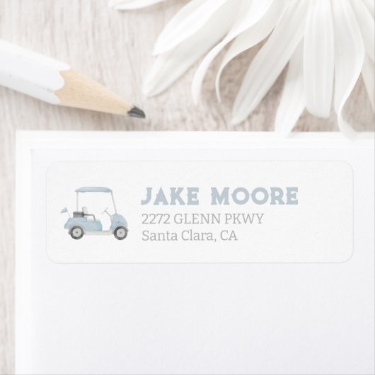 Blauw Golfkar Verjaardagsfeest Retouradres Label (Insitu)