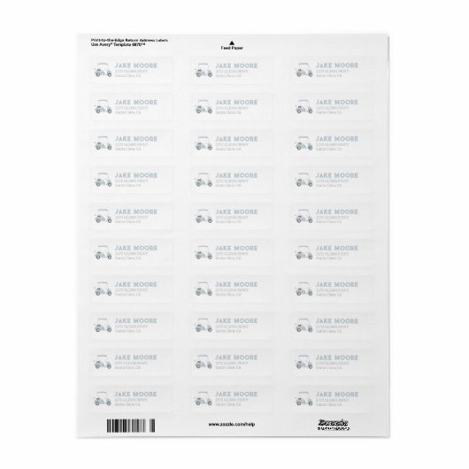 Blauw Golfkar Verjaardagsfeest Retouradres Label (Full Sheet)