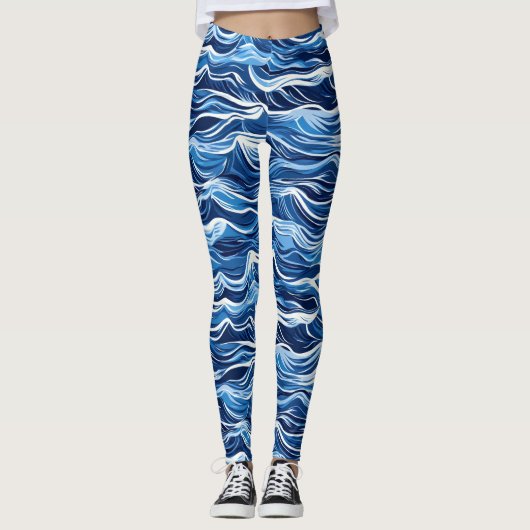 Blauw golfpatroon leggings (Voorkant)