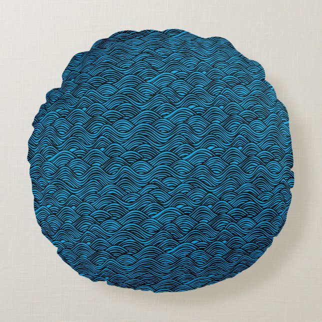 Blauw golfpatroon rond kussen (Voorkant)