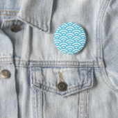 Blauw golfpatroon ronde button 5,7 cm (In situ)