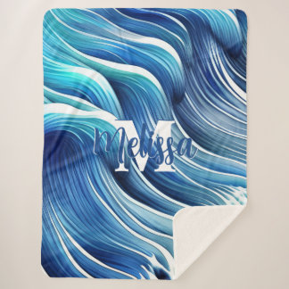 Blauw golfpatroon sherpa deken