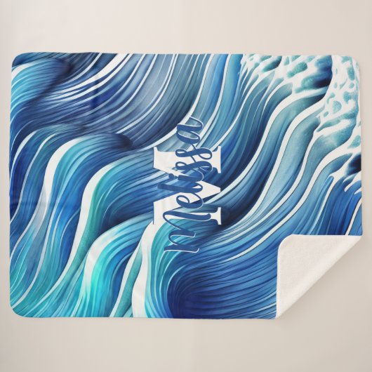 Blauw golfpatroon sherpa deken (Voorkant (horizontaal))