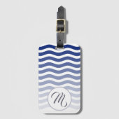 Blauw-golven gradiëntpatroon Elegant monogram Bagagelabel (Voorkant (verticaal))