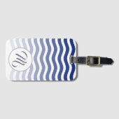 Blauw-golven gradiëntpatroon Elegant monogram Bagagelabel (Voorkant (horizontaal))