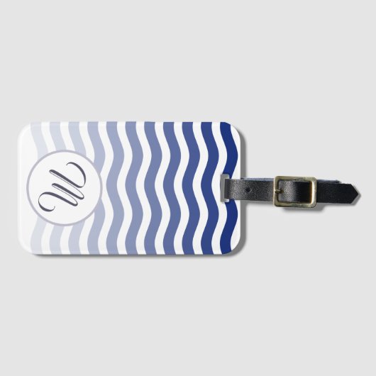 Blauw-golven gradiëntpatroon Elegant monogram Bagagelabel (Voorkant (horizontaal))