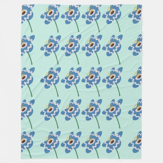 Blauw golvend bloempatroon fleece deken (Voorkant)