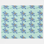 Blauw golvend bloempatroon fleece deken (Voorkant (Horizontaal))