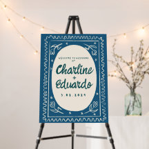 Blauw golvend handschrift retro bruiloft welkom te