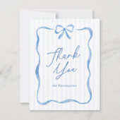 Blauw golvend lint boog Baby shower plat Bedankkaart (Voorkant)